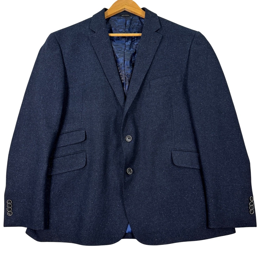 NEW Joseph Abboud Mens 46R Slim Fit Blazer Navy Wool Silk 2-Button Camo Lining